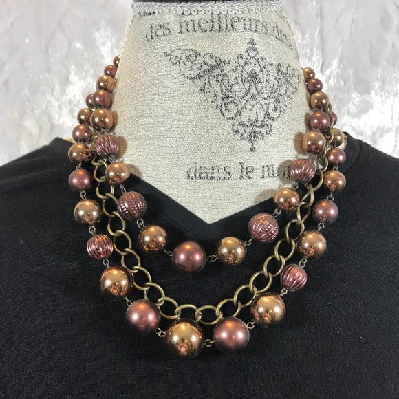Jewelry - Multi strand Copper Bronze Bead and Chain Necklace